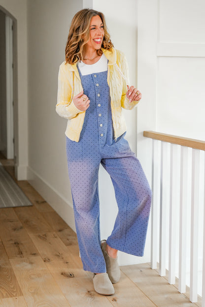 Plus/Reg Polka Dot Button Front Overall