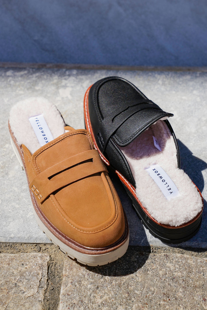 Yellow Box Vegan Leather Loafer Mules with Vegan Fur Lining