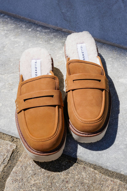 Yellow Box Vegan Leather Loafer Mules with Vegan Fur Lining