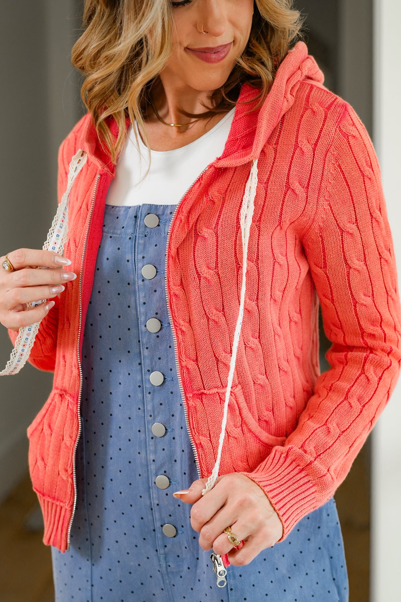 POL Knit Long Sleeve Zip Up Hoodie Sweater