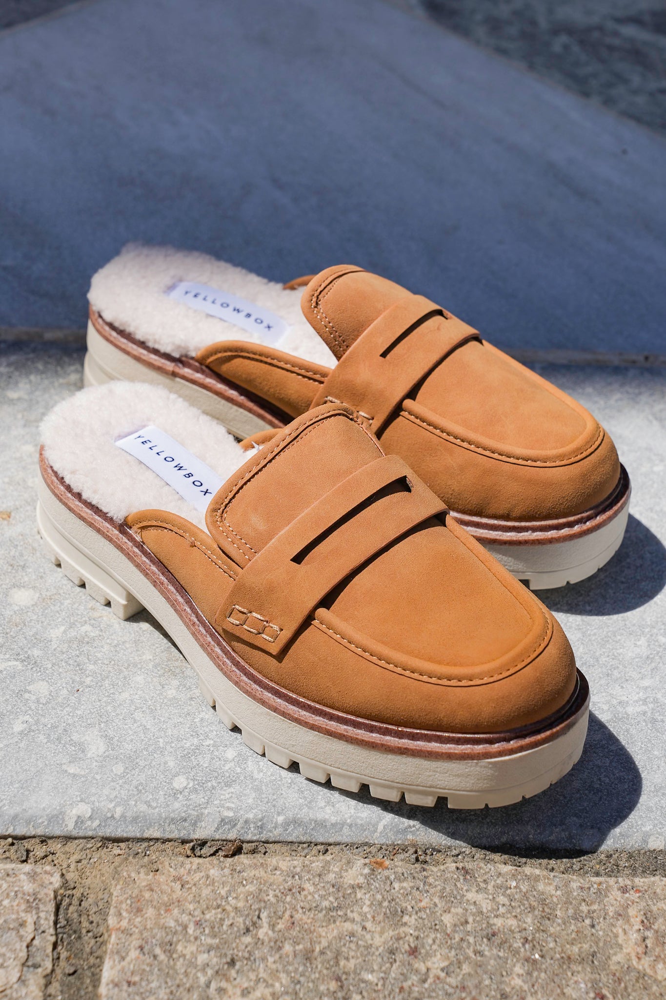 Yellow Box Vegan Leather Loafer Mules with Vegan Fur Lining