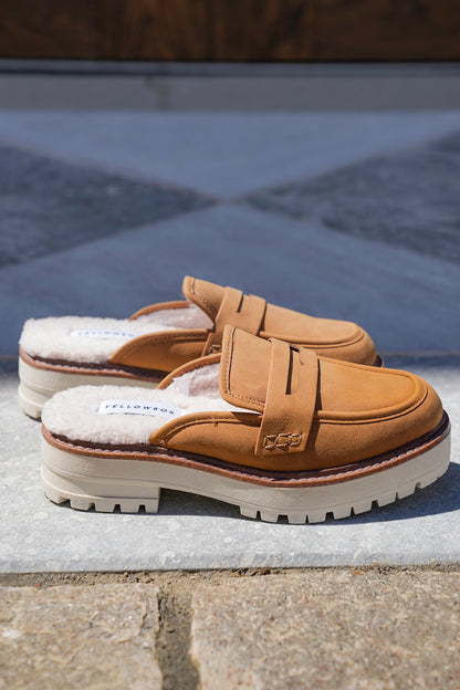 Yellow Box Vegan Leather Loafer Mules with Vegan Fur Lining