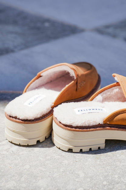 Yellow Box Vegan Leather Loafer Mules with Vegan Fur Lining