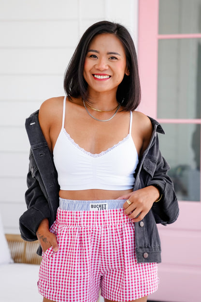 Solid Sleeveless Bralette with Lace Detail