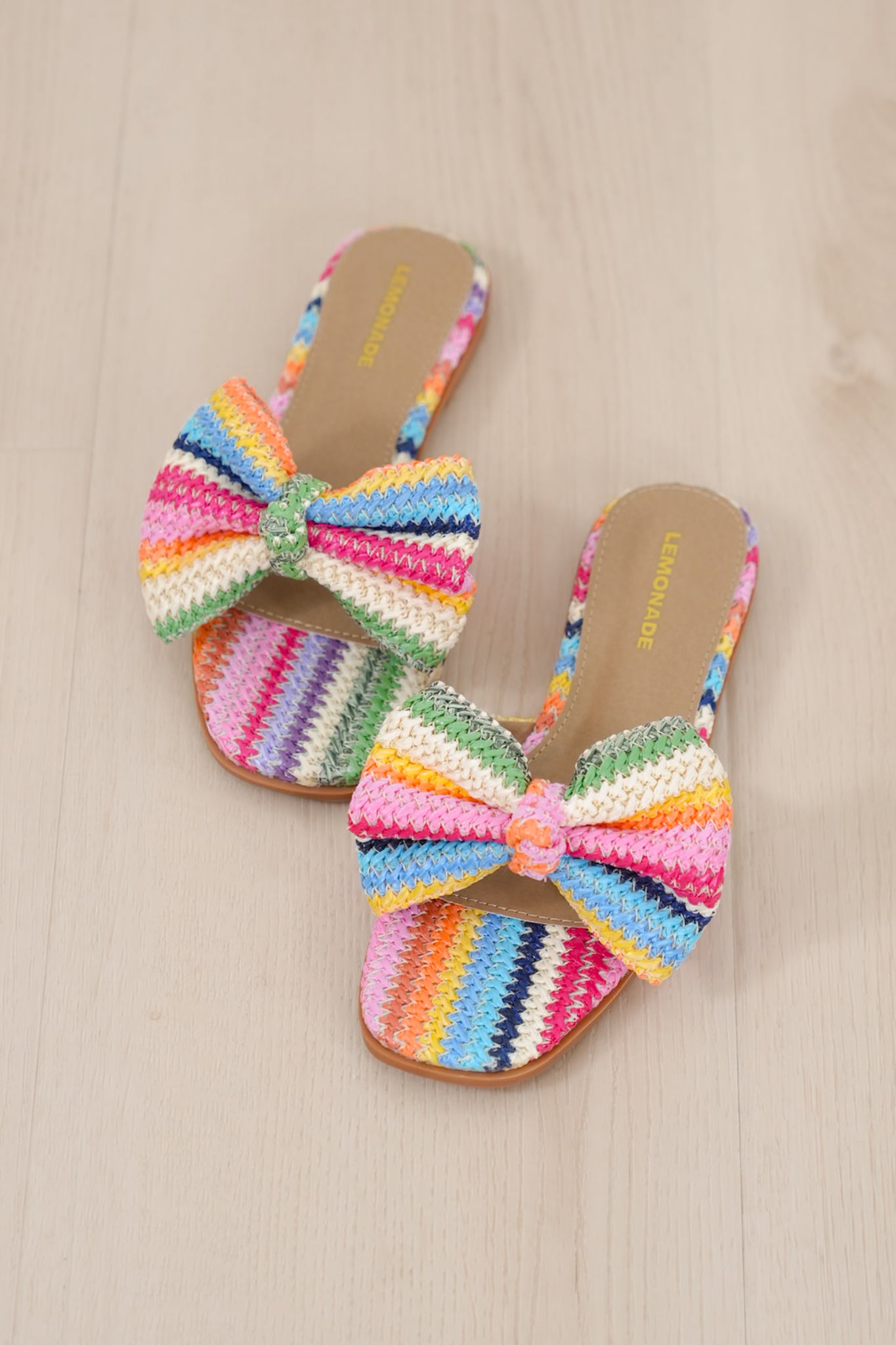 Crochet Bow Detail Multicolored Flat Slide