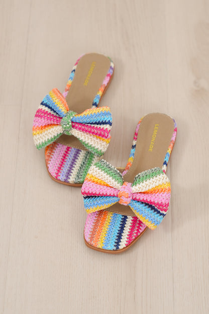 Crochet Bow Detail Multicolored Flat Slide