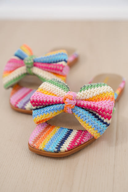 Crochet Bow Detail Multicolored Flat Slide