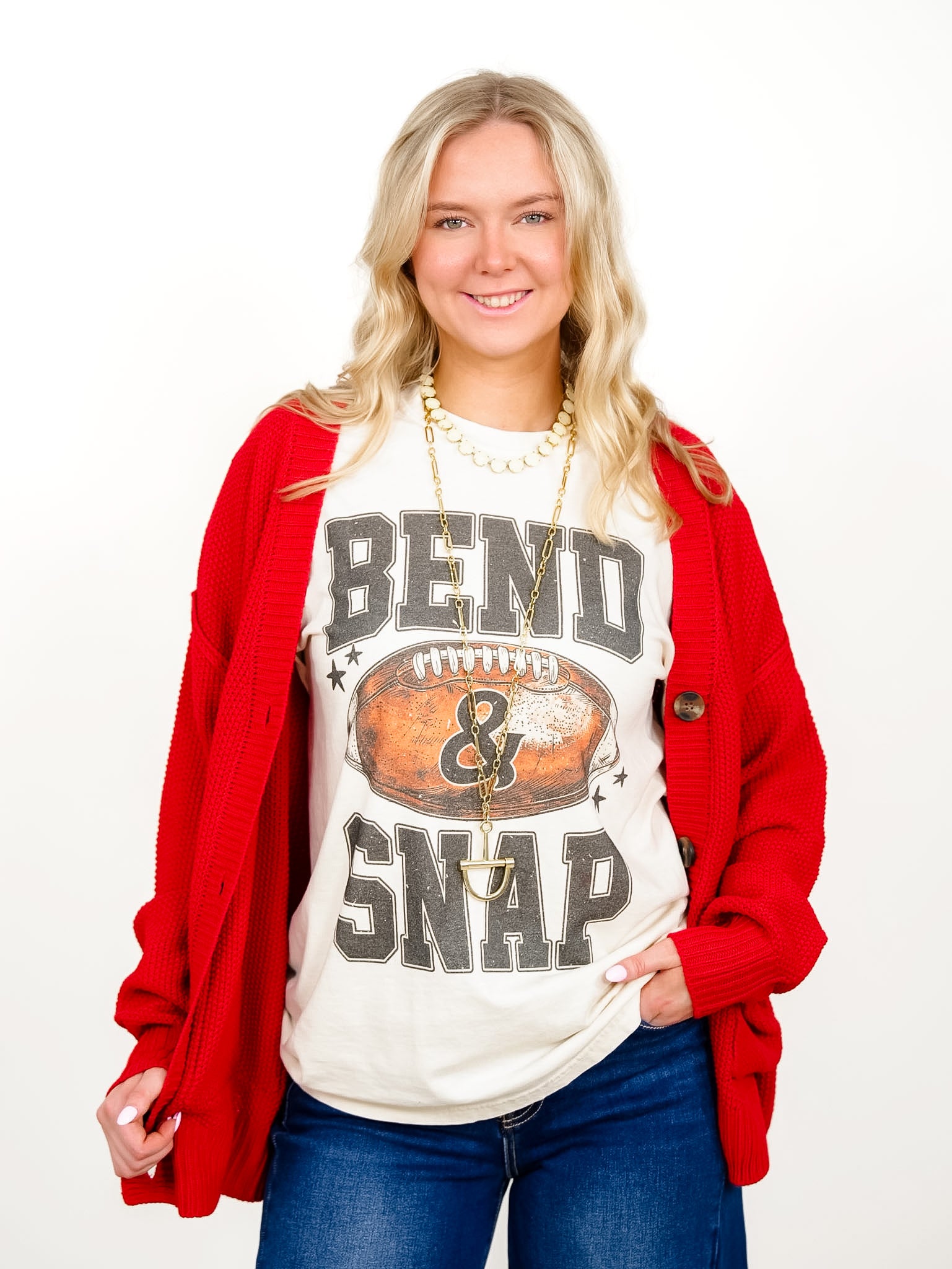 Plus/Reg Short Sleeve "Bend and Snap" Football Graphic Tee - Freckled Poppy