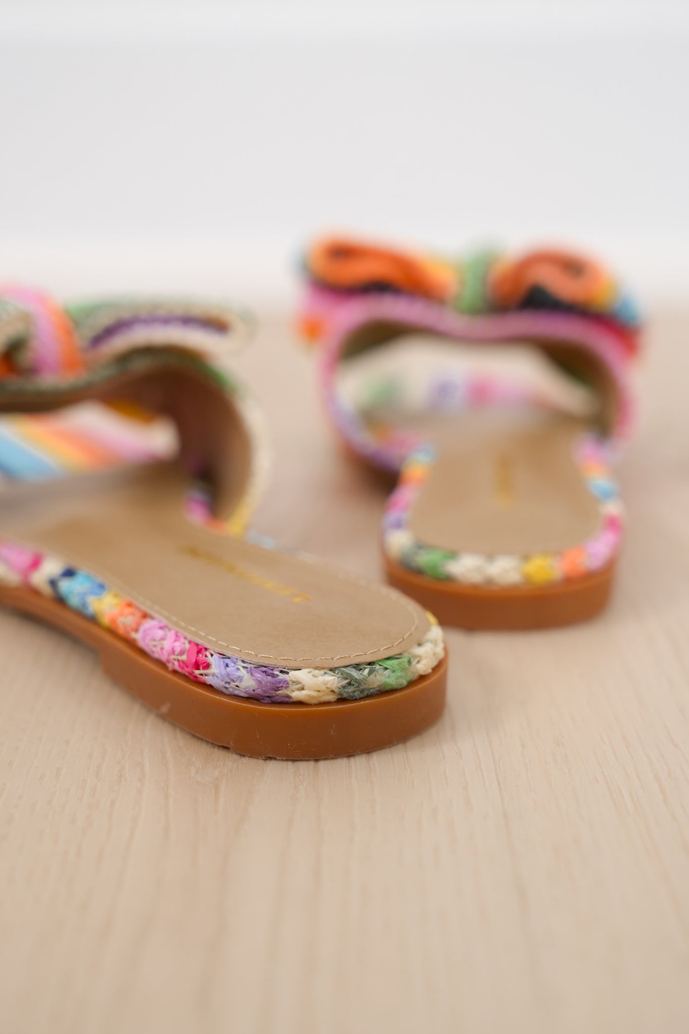 Crochet Bow Detail Multicolored Flat Slide