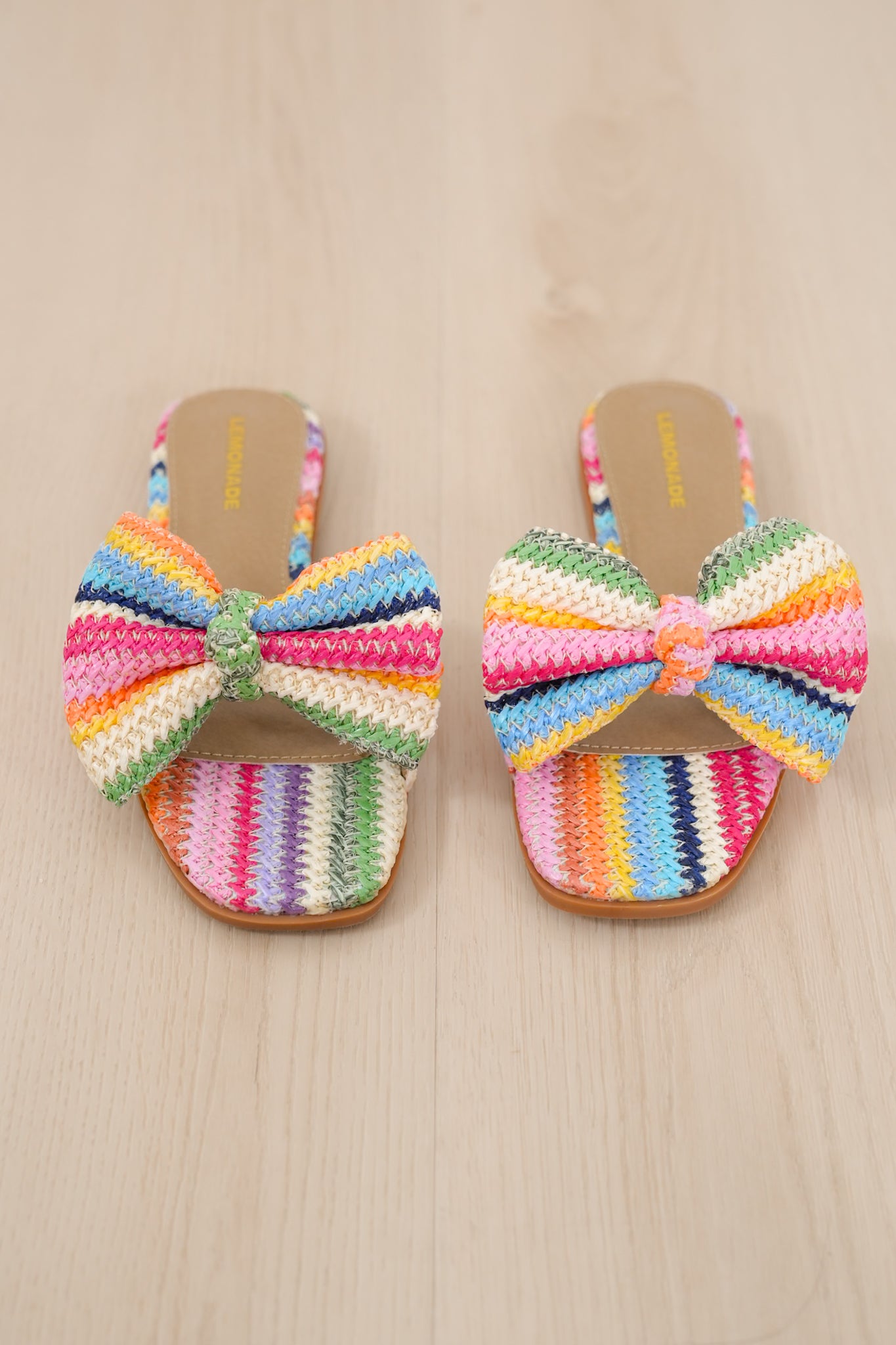 Crochet Bow Detail Multicolored Flat Slide