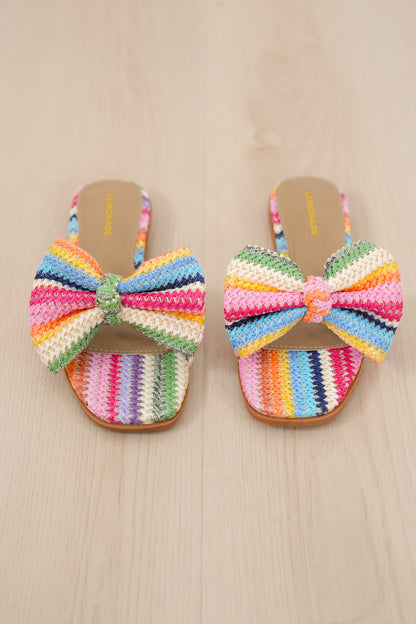 Crochet Bow Detail Multicolored Flat Slide