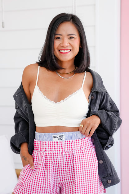 Solid Sleeveless Bralette with Lace Detail