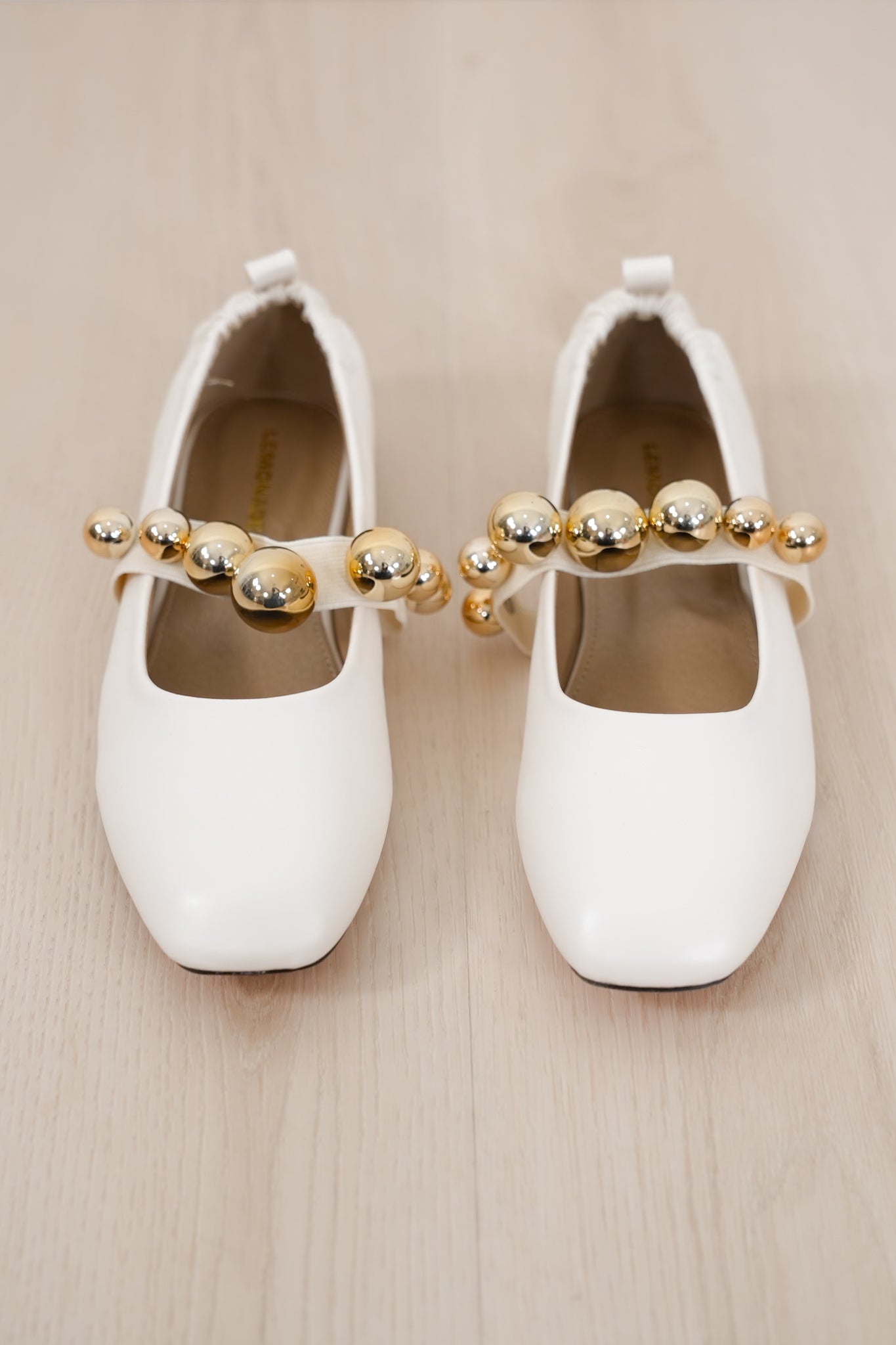 Vegan Leather Gold Bead Accent Ballet Flat