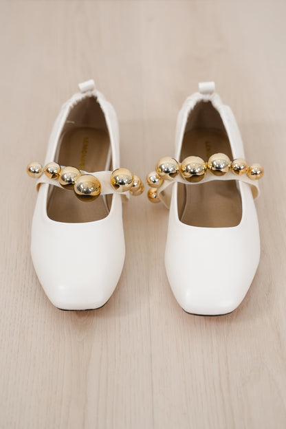 Vegan Leather Gold Bead Accent Ballet Flat