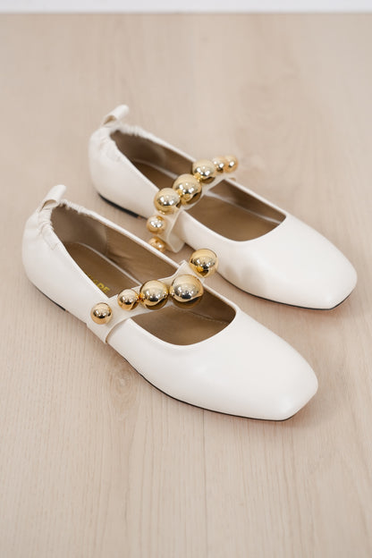 Vegan Leather Gold Bead Accent Ballet Flat