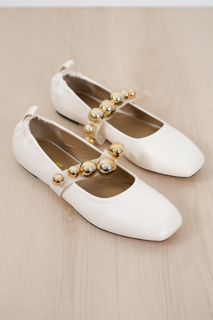 Vegan Leather Gold Bead Accent Ballet Flat