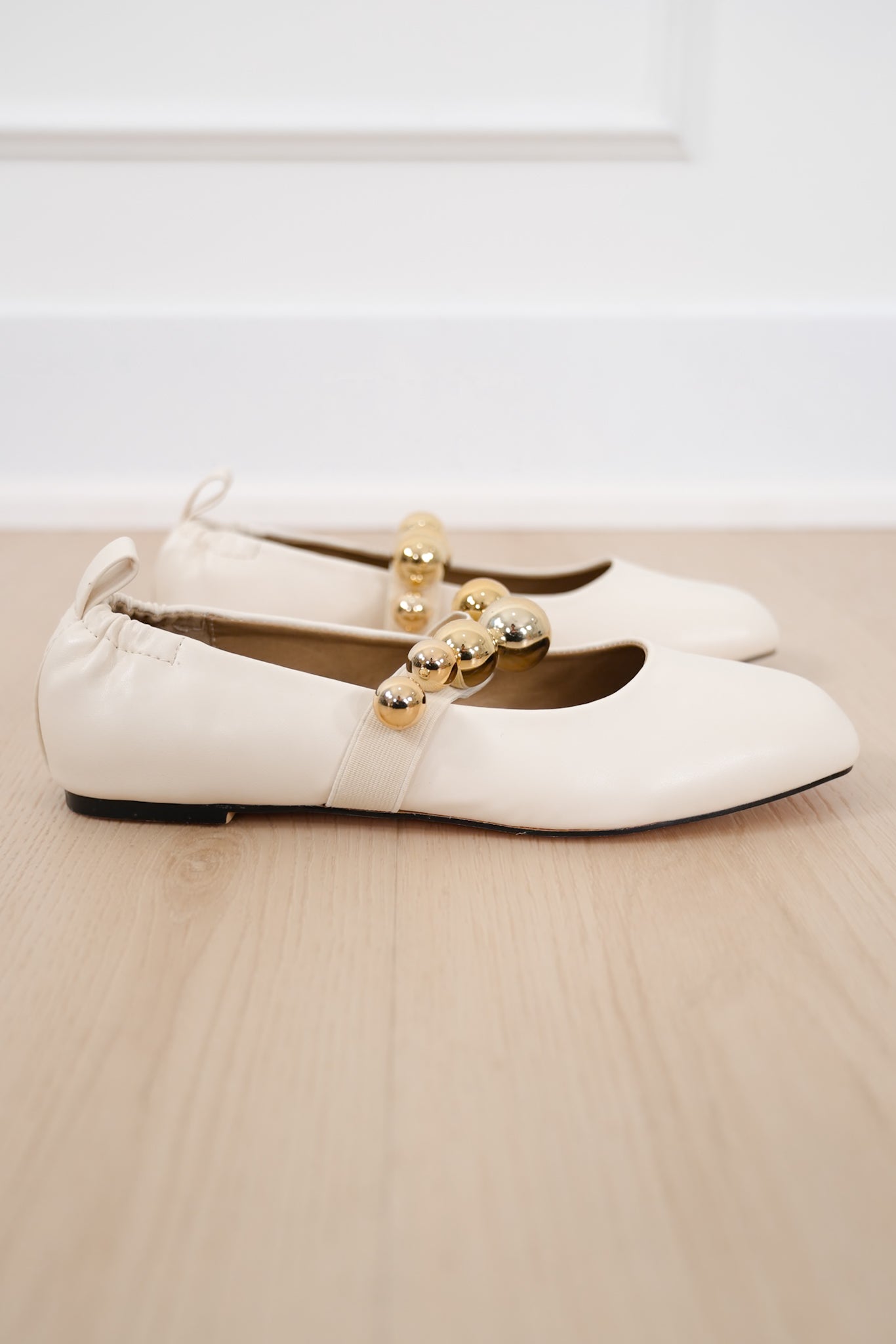 Vegan Leather Gold Bead Accent Ballet Flat