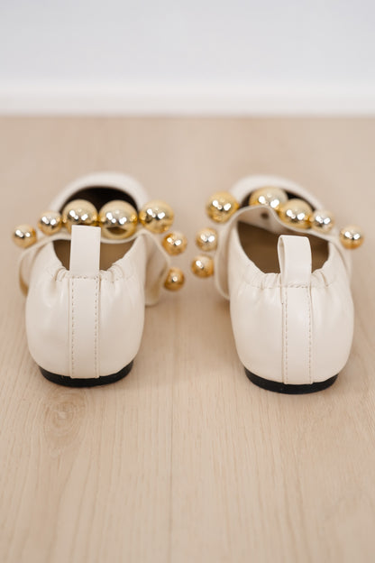 Vegan Leather Gold Bead Accent Ballet Flat
