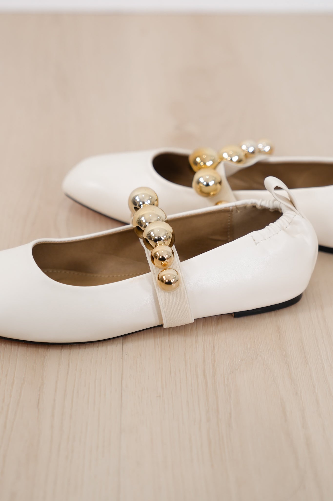 Vegan Leather Gold Bead Accent Ballet Flat