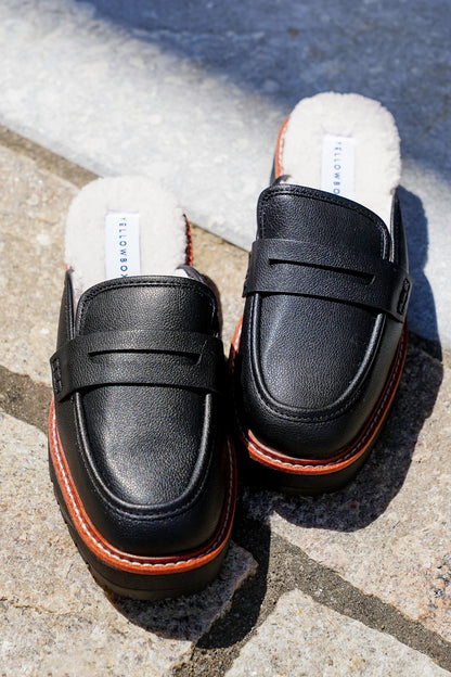 Yellow Box Vegan Leather Loafer Mules with Vegan Fur Lining