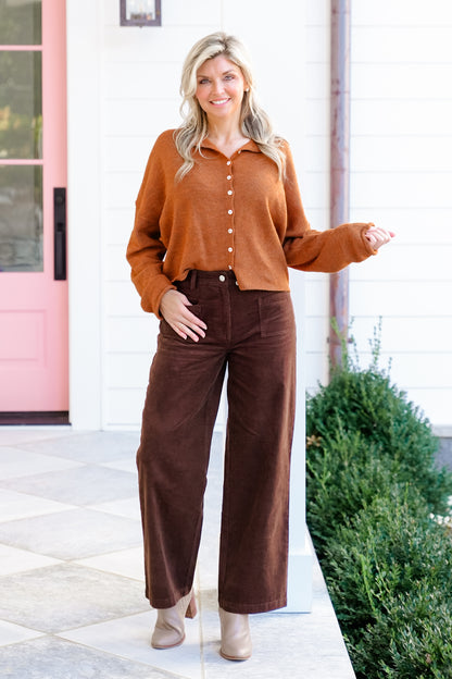 Brown Corduroy Straight Leg Pants