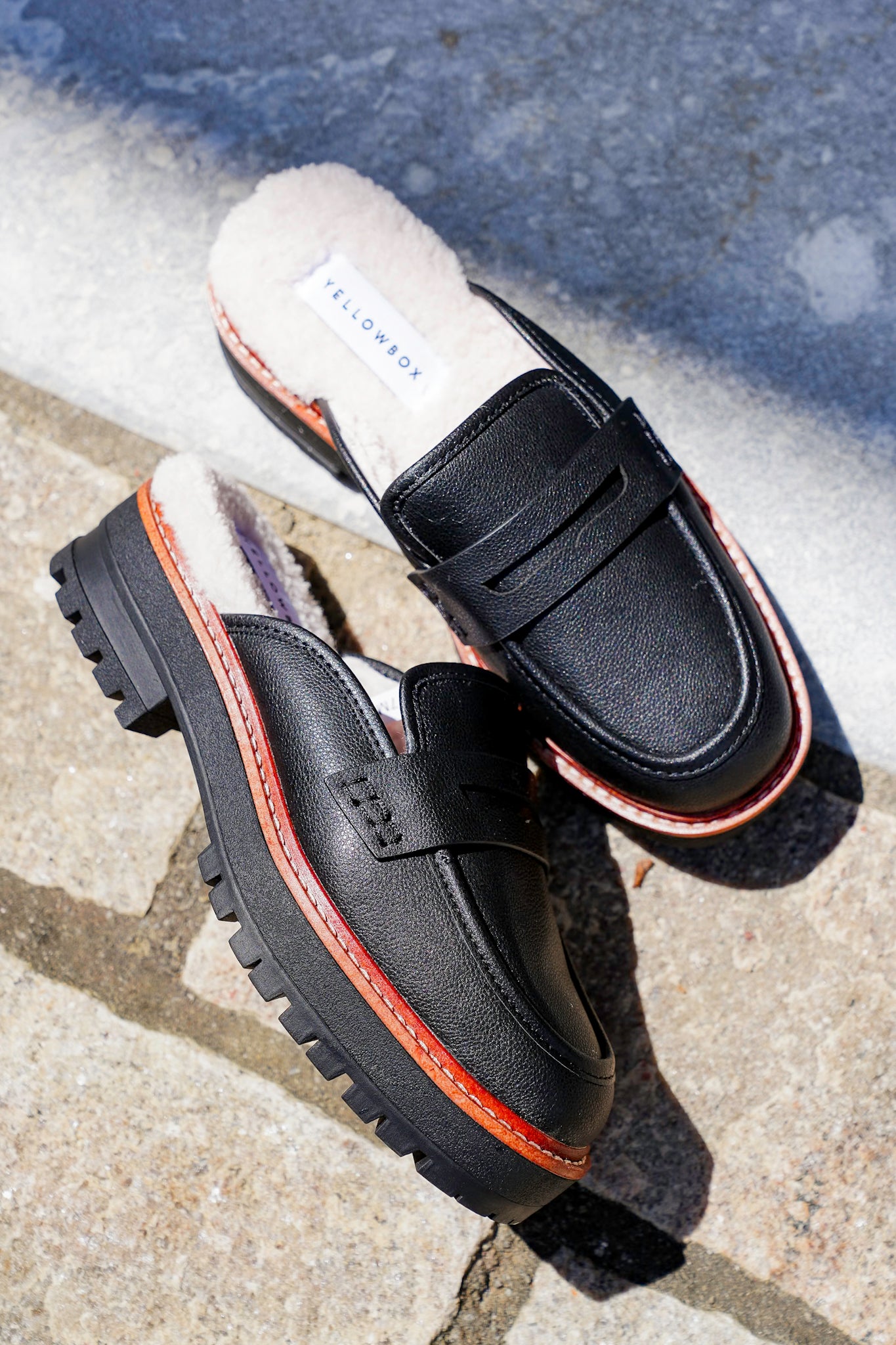 Yellow Box Vegan Leather Loafer Mules with Vegan Fur Lining