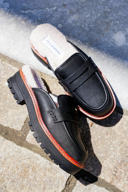 Yellow Box Vegan Leather Loafer Mules with Vegan Fur Lining
