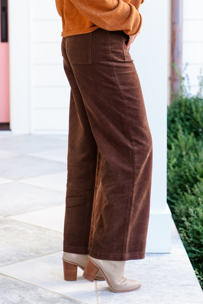Brown Corduroy Straight Leg Pants