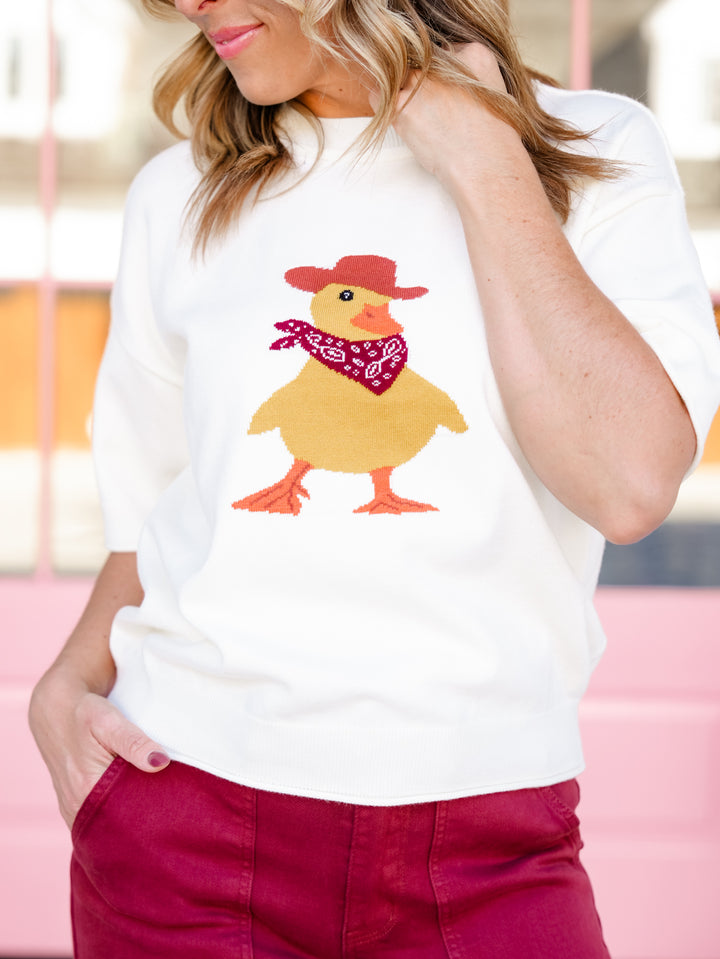 Short Sleeve Cowboy Duck Crew Neck Sweater - Freckled Poppy