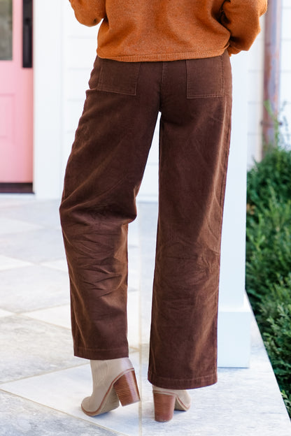 Brown Corduroy Straight Leg Pants