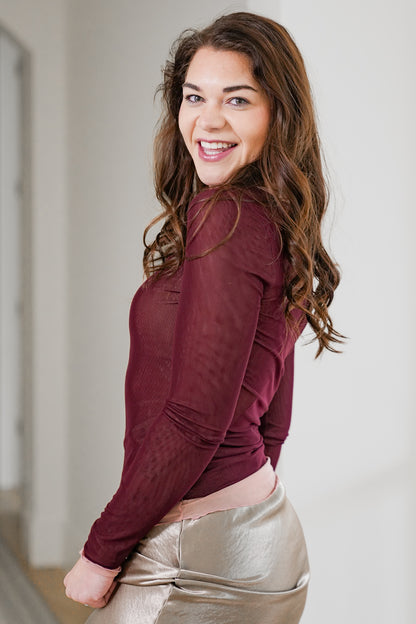 Long Sleeve Layered Scoop Neck Mesh Top