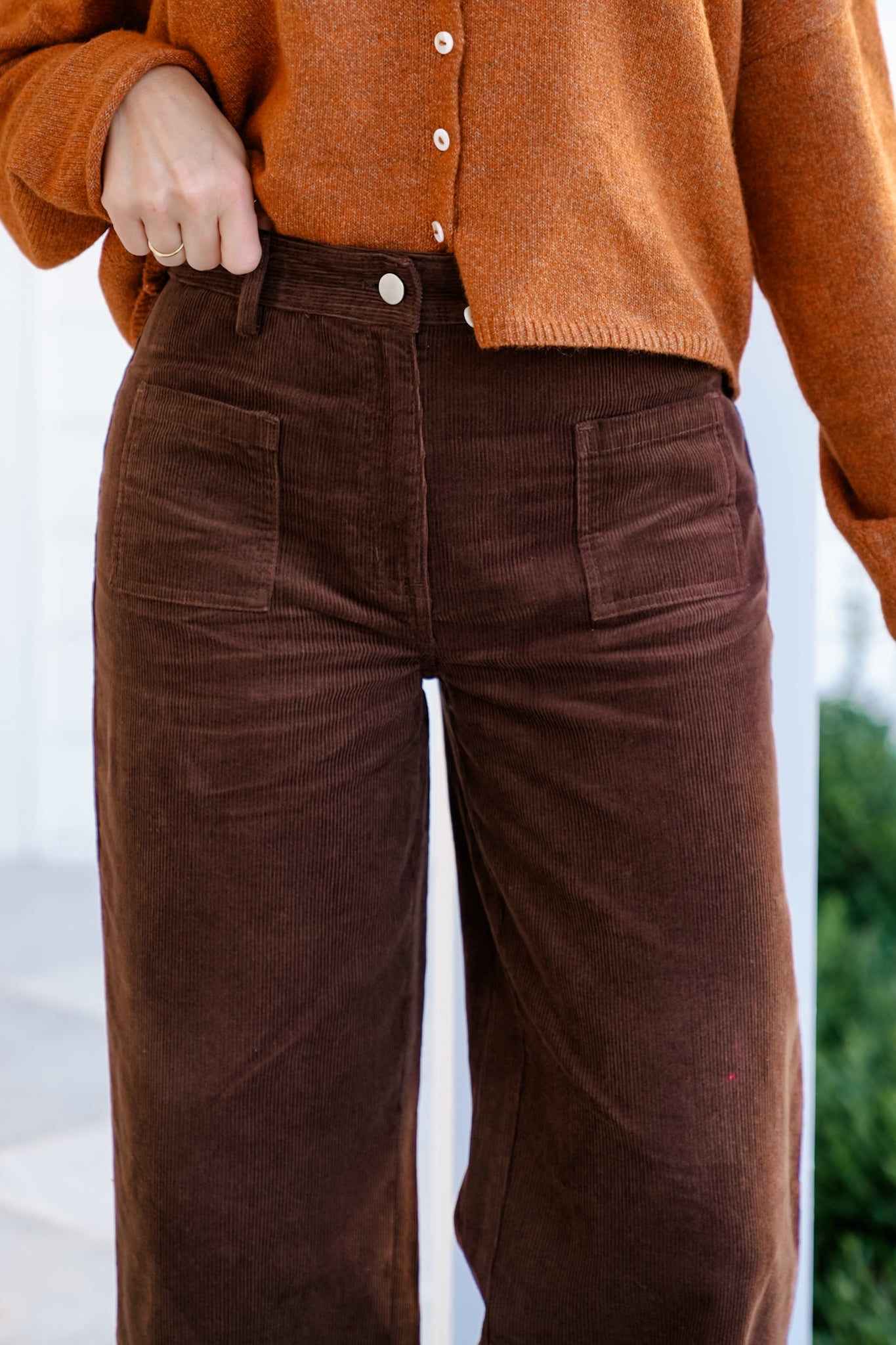Brown Corduroy Straight Leg Pants