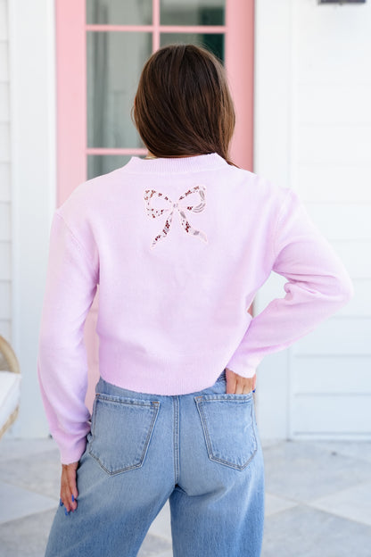 Long Sleeve Crop Sweater with Lace Bow Detail