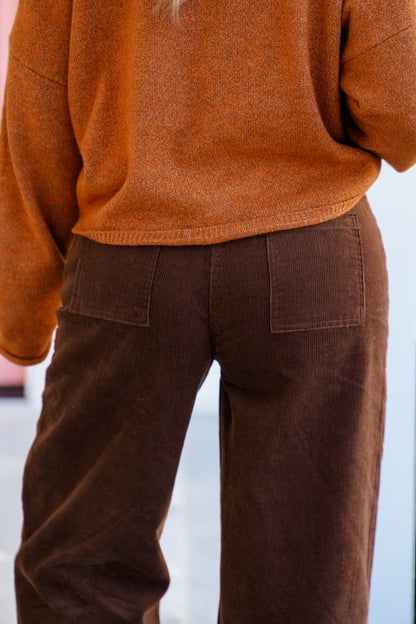Brown Corduroy Straight Leg Pants