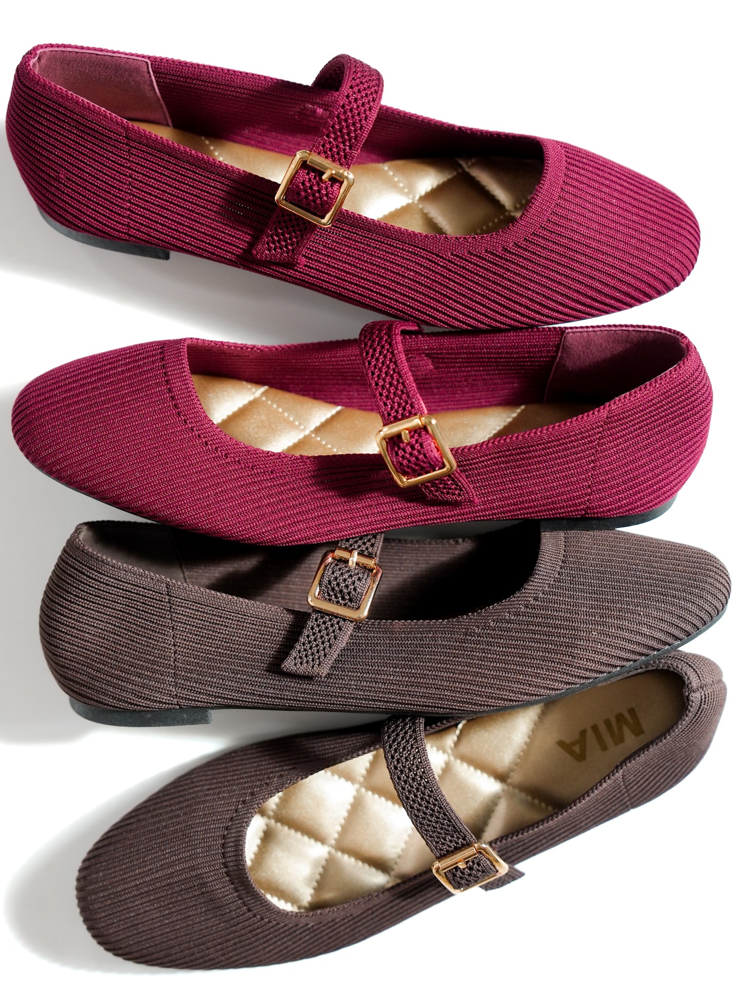MIA Ribbed Knit Mary Jane Ballet Flats - Freckled Poppy