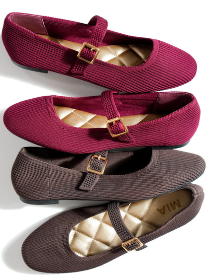 MIA Ribbed Knit Mary Jane Ballet Flats - Freckled Poppy