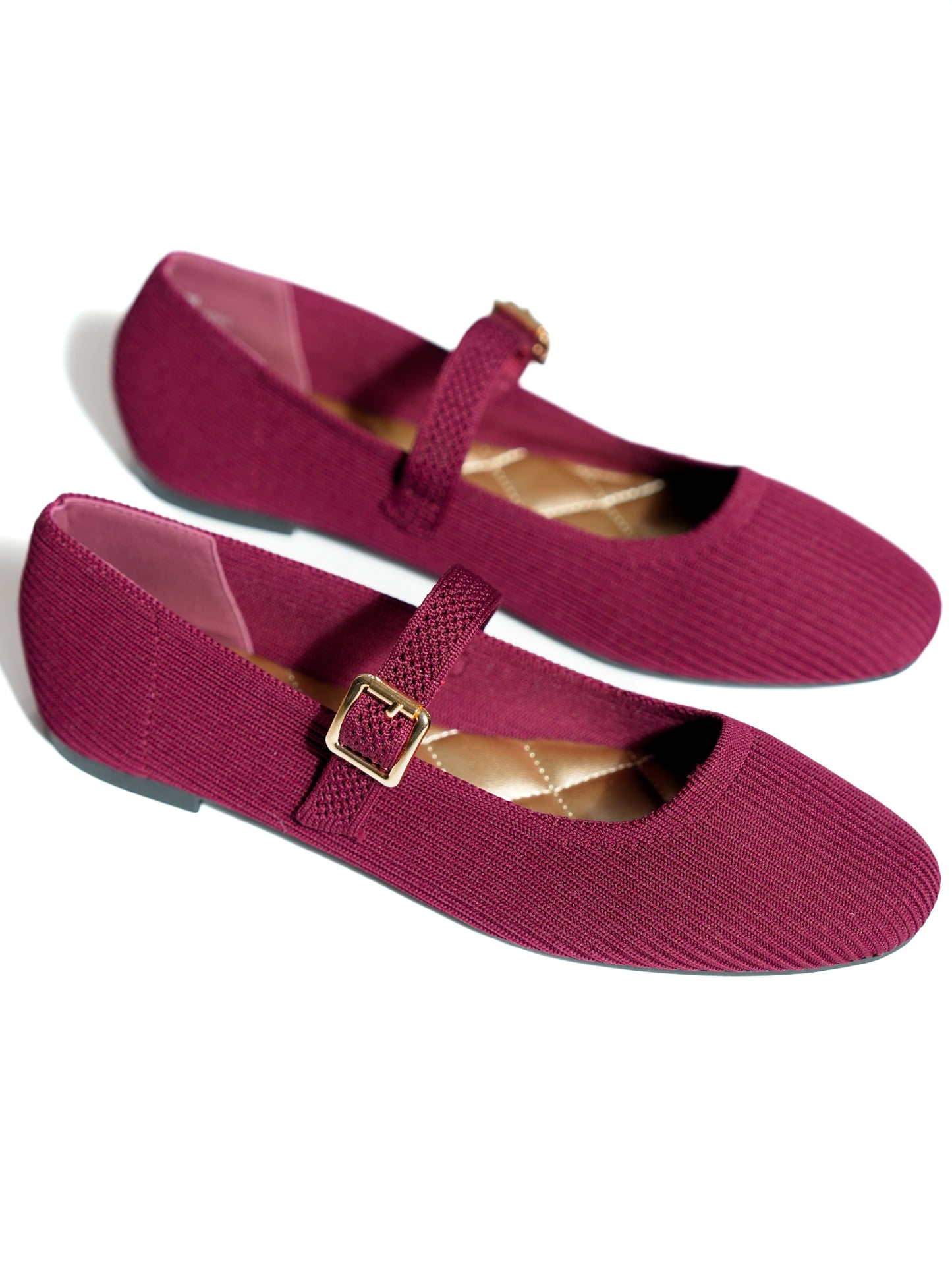MIA Ribbed Knit Mary Jane Ballet Flats - Freckled Poppy