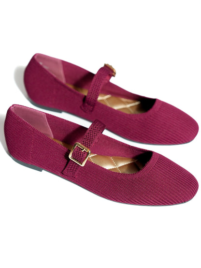 MIA Ribbed Knit Mary Jane Ballet Flats - Freckled Poppy
