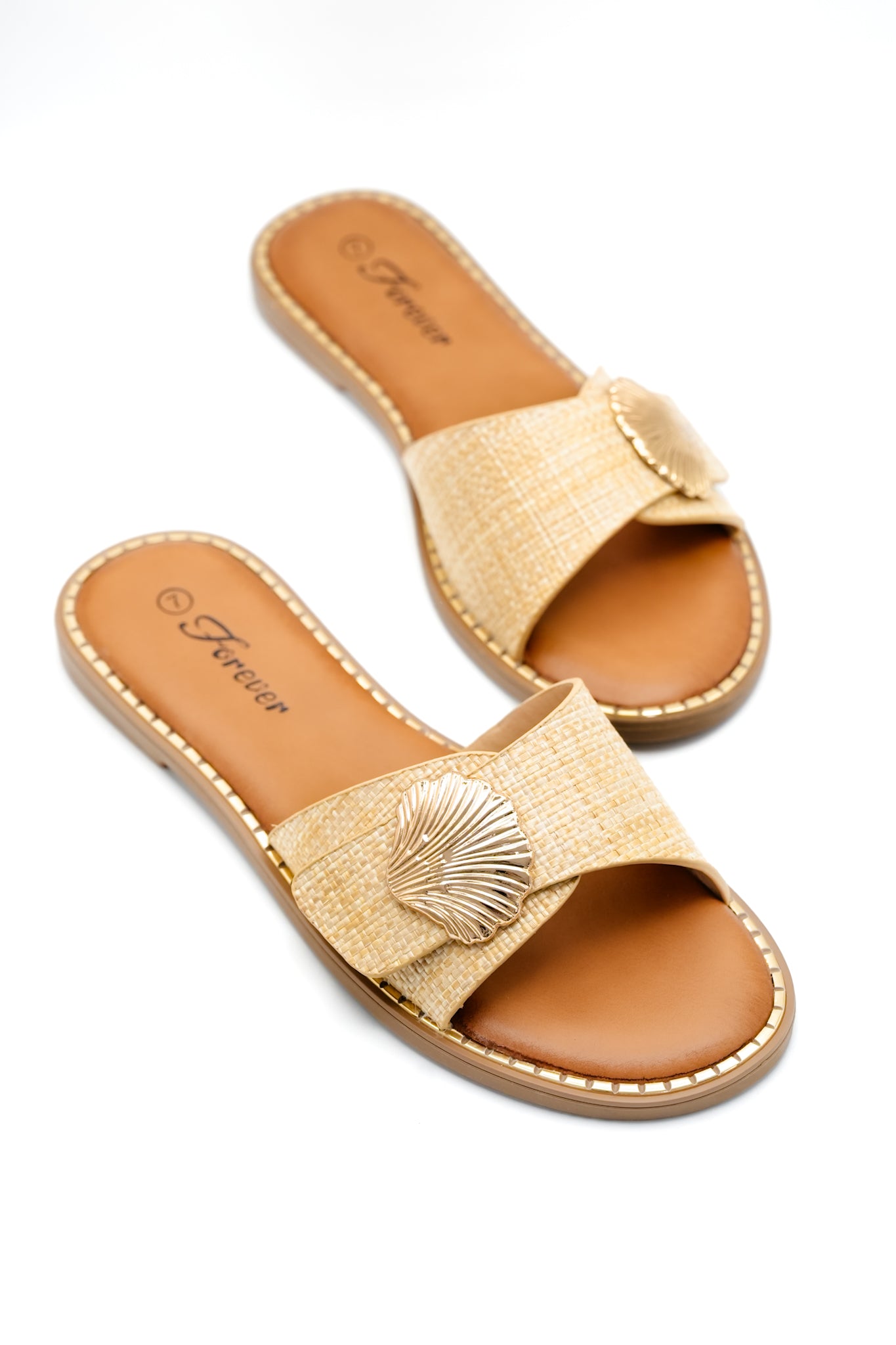 Woven Strap Slide Sandal with Shell Accent