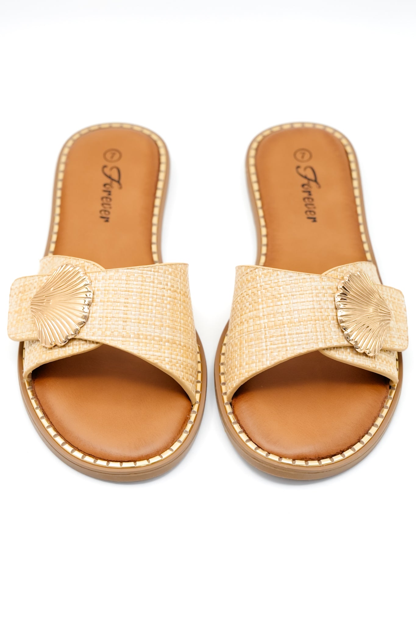 Woven Strap Slide Sandal with Shell Accent