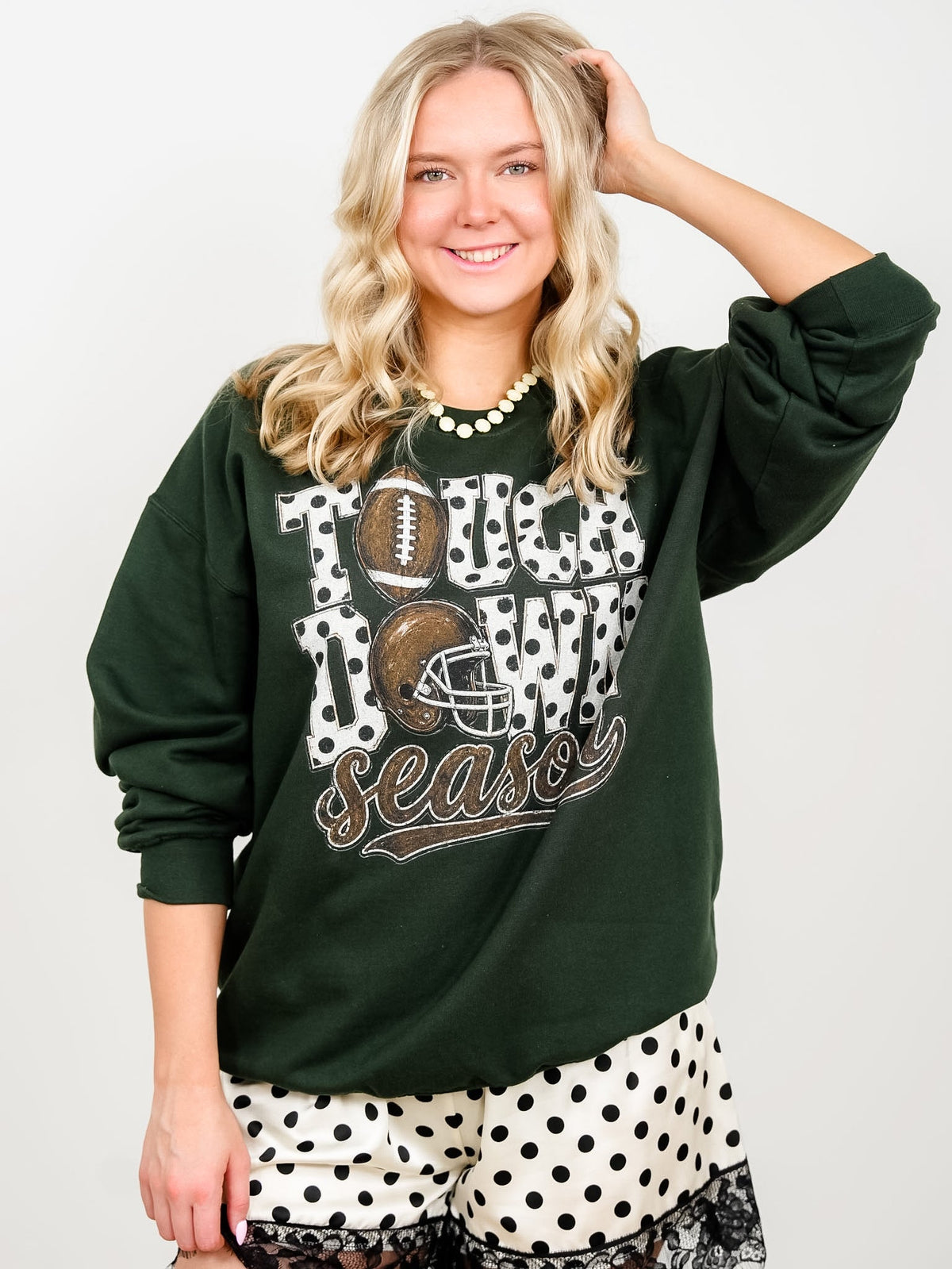 Plus/Reg Long Sleeve Touch Down Season Football Graphic Sweatshirt - Freckled Poppy