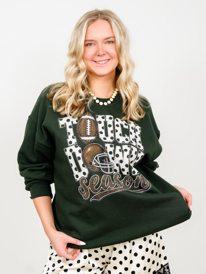 Plus/Reg Long Sleeve Touch Down Season Football Graphic Sweatshirt - Freckled Poppy