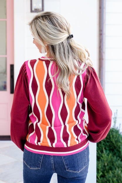 Wavy Color Block Long Sleeve Pullover Sweater