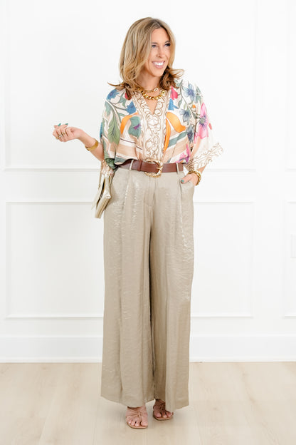 Floral Print Short Sleeve V Neck Bodysuit Blouse