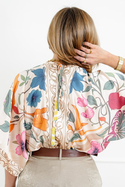 Floral Print Short Sleeve V Neck Bodysuit Blouse