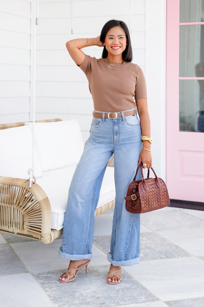 Basic Ribbed Short Sleeve Sweater