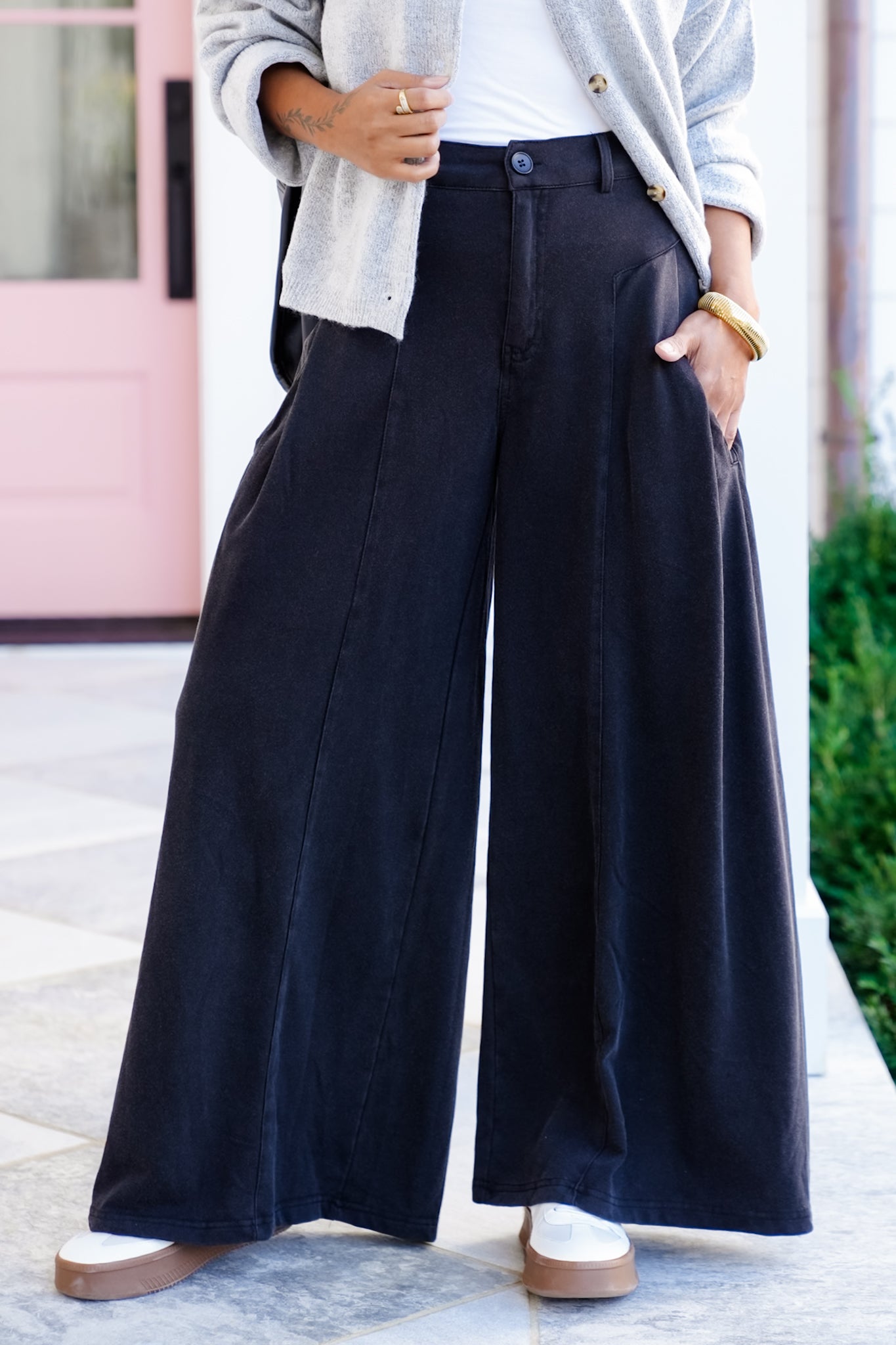 Plus/Reg High Waisted Wide Leg Pants