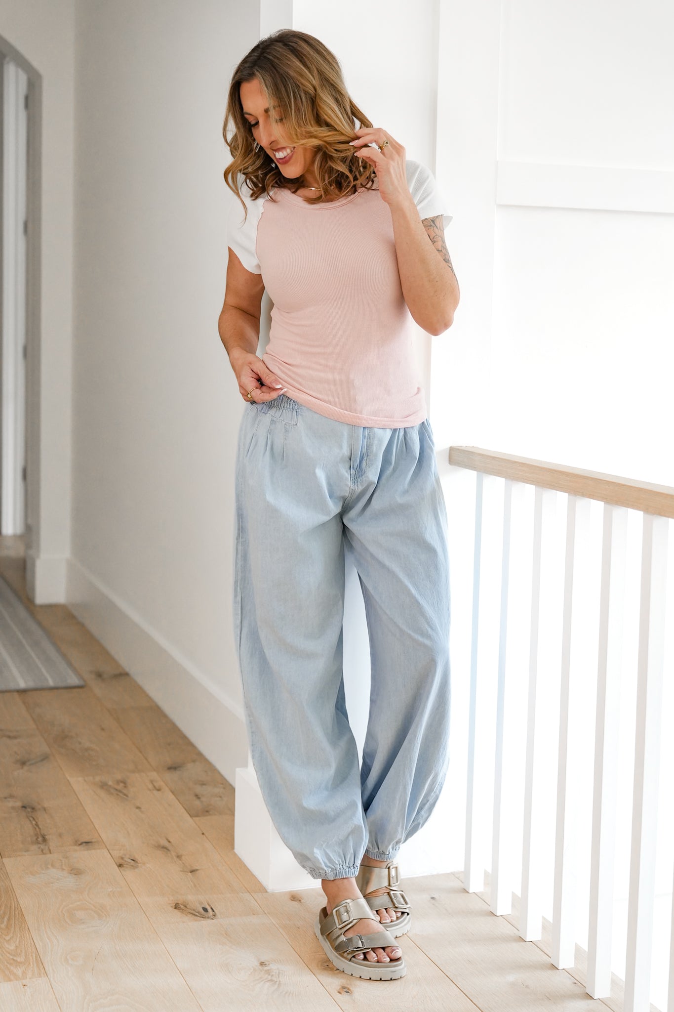 POL Ribbed Short Sleeve Round Neck Top