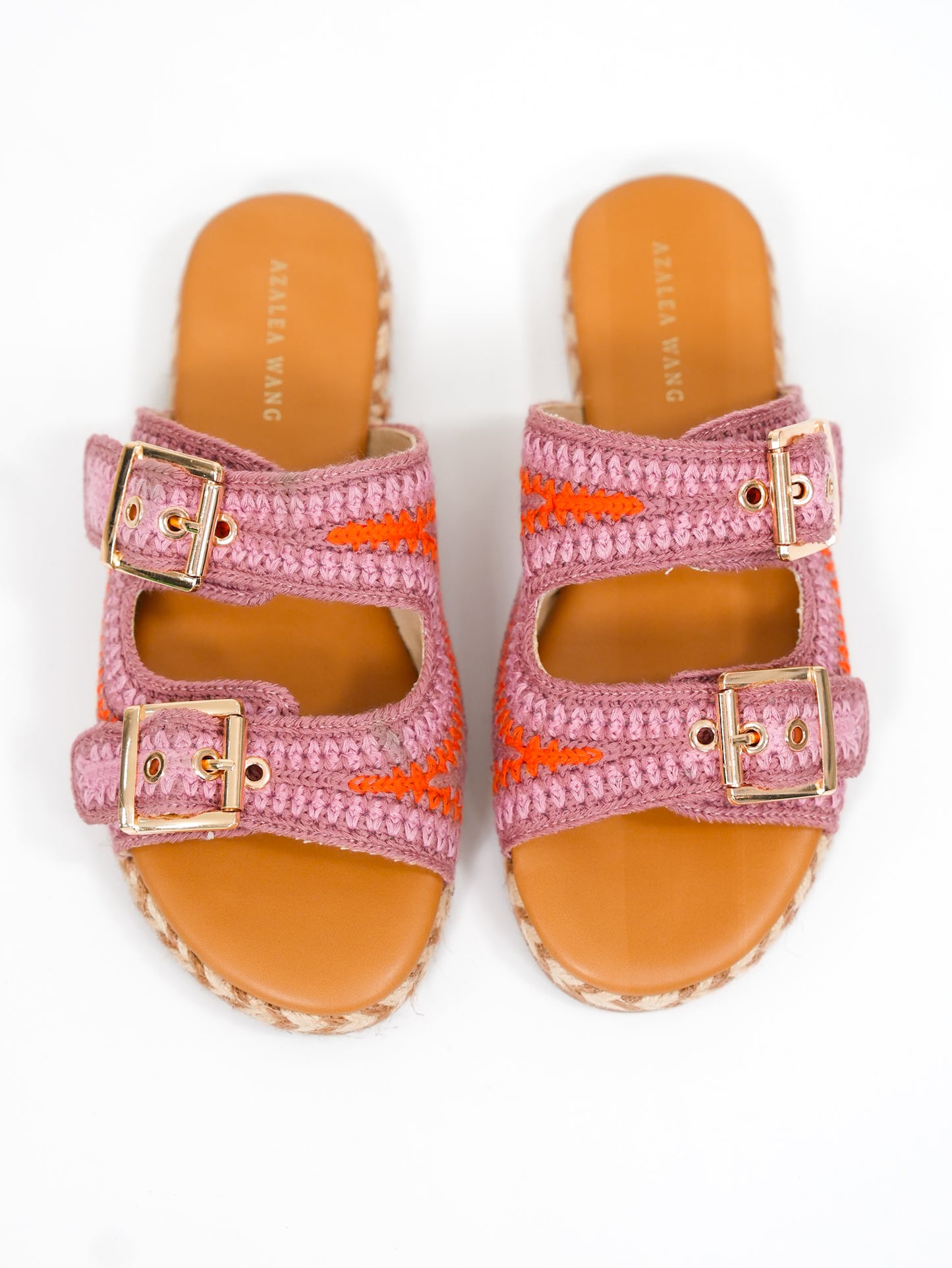 Azalea Wang Woven Raffia Double Buckle Slip On Sandal