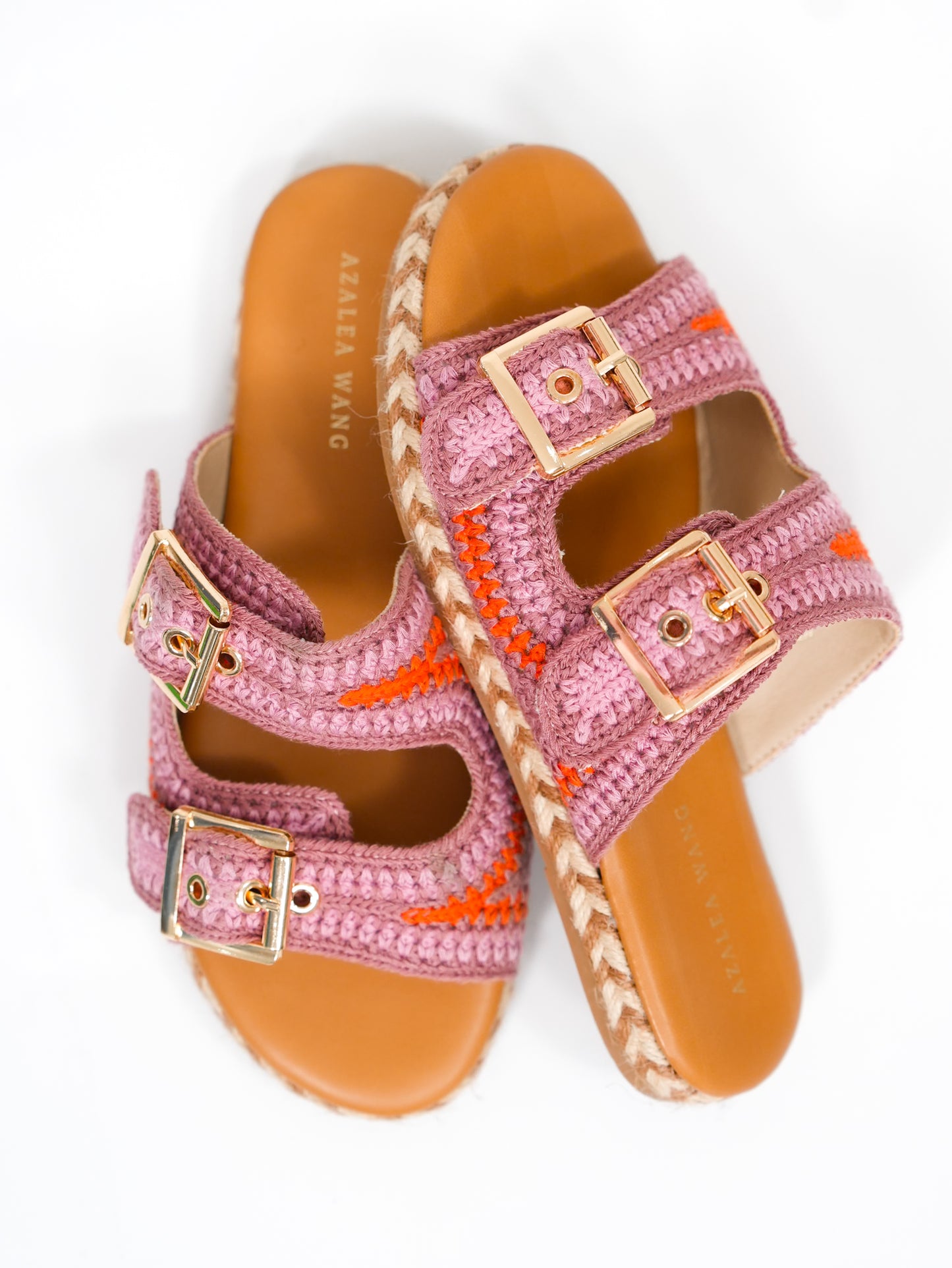 Azalea Wang Woven Raffia Double Buckle Slip On Sandal